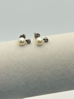 Sterling Silver Pearl Drop Stud Earrings Crystal Dainty Stamped 925